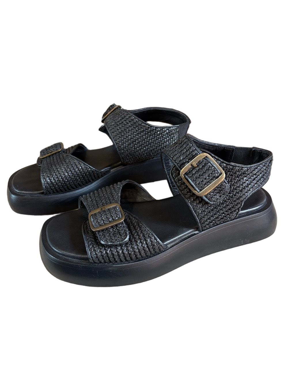 Free People sz 9.5 Mandi Weave raffia black chunky sandals